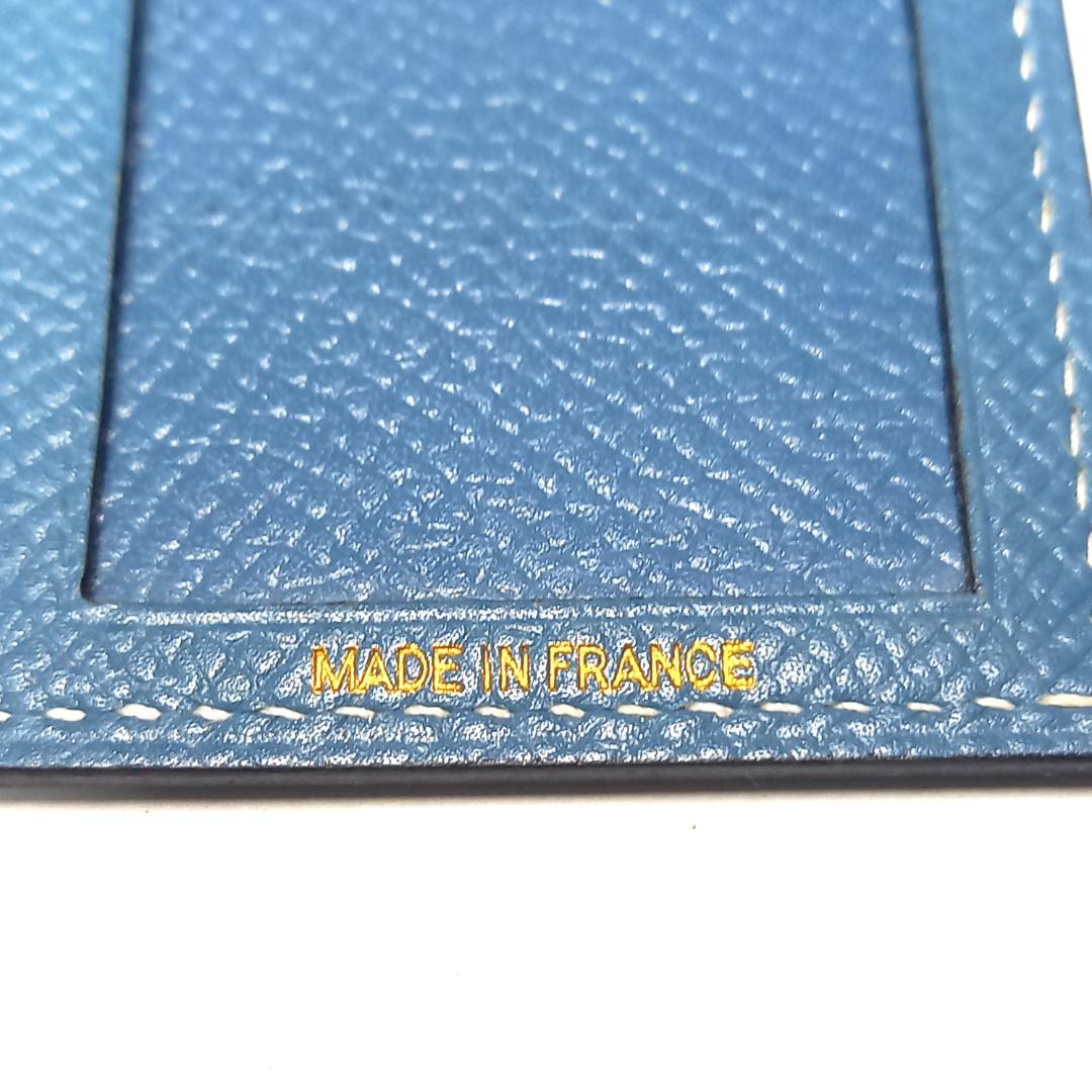 未使用 エルメス ミニフォトケース 写真入れ 写真ケース ブルー系 レザー