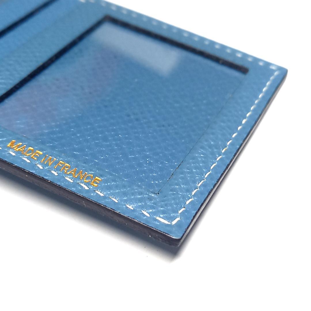 未使用 エルメス ミニフォトケース 写真入れ 写真ケース ブルー系 レザー