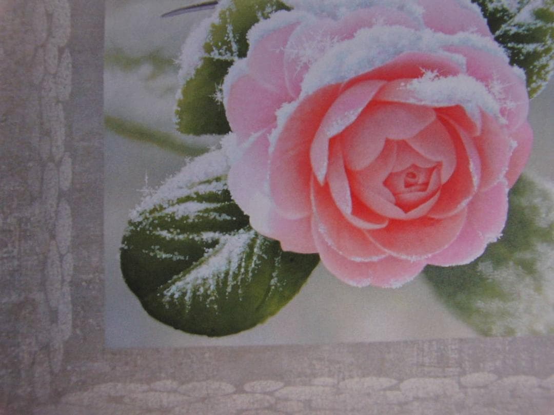 山地司、【乙女椿とミヤマホオジロ】、希少な額装用画集より、状態良好、新品額装付