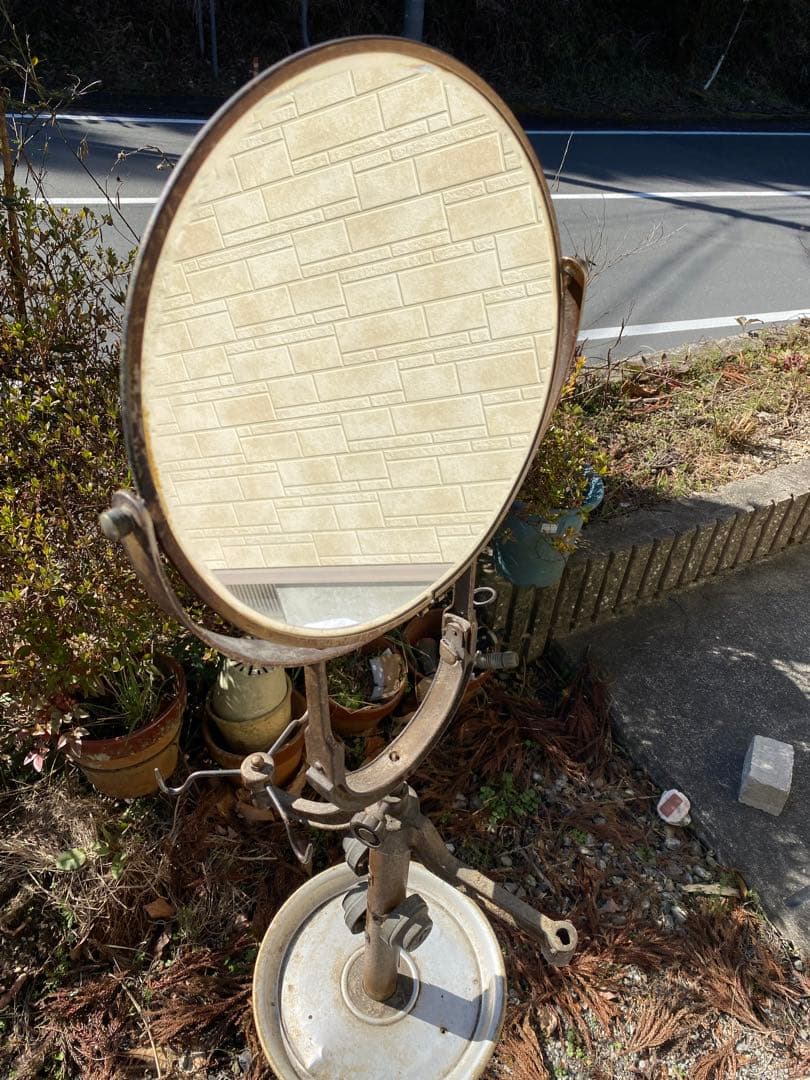 ビンテージ　昭和レトロ　シェービングスタンド　ミラー　鏡　床屋　シャビー