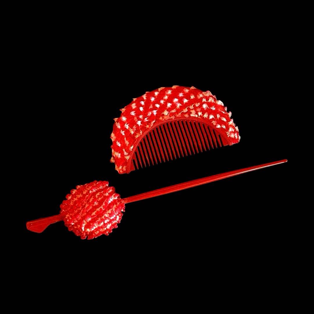 日本髪 髪飾り 七五三 (赤×ピンク) ３～５歳