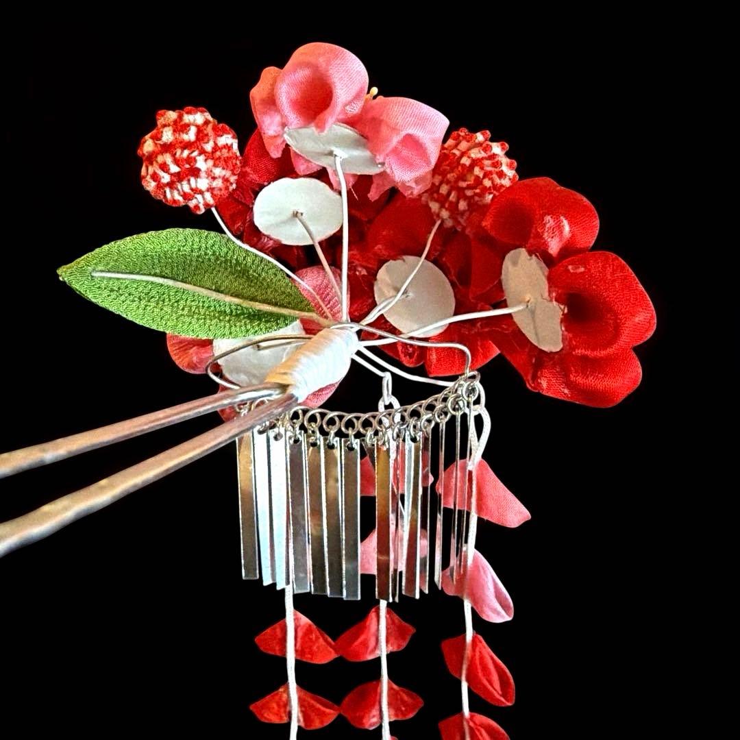 日本髪 髪飾り 七五三 (赤×ピンク) ３～５歳