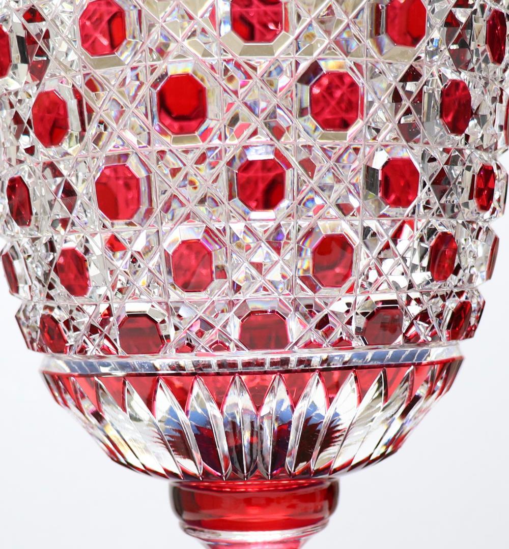 オールド・バカラ 稀少名品 特大切子コンポート 2.8kg28cm 赤色被せ装飾