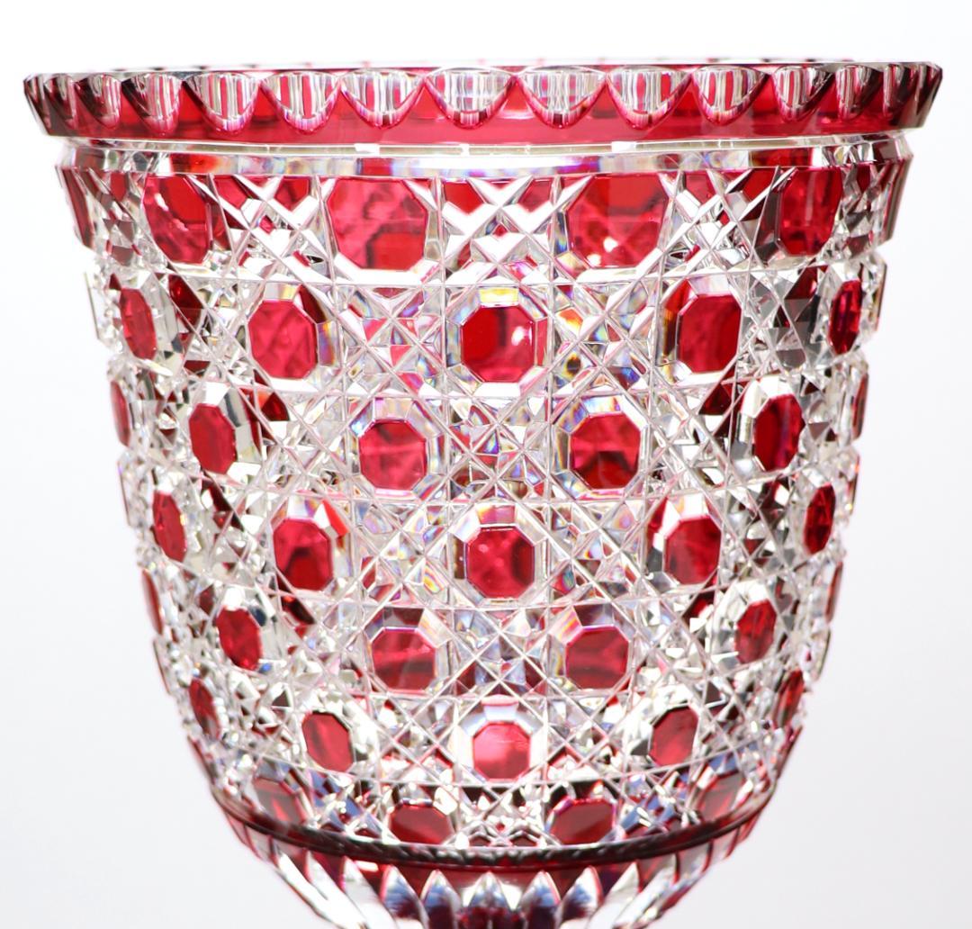 オールド・バカラ 稀少名品 特大切子コンポート 2.8kg28cm 赤色被せ装飾