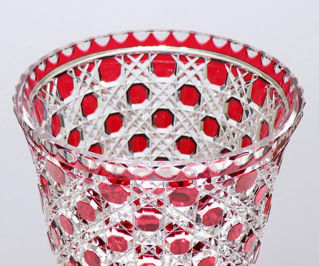 オールド・バカラ 稀少名品 特大切子コンポート 2.8kg28cm 赤色被せ装飾
