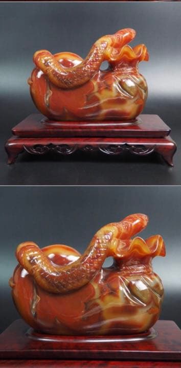 送料無料　名工土橋正市作　極上瑪瑙彫刻蛇置物 共箱・作歴・証明書　金運縁起物