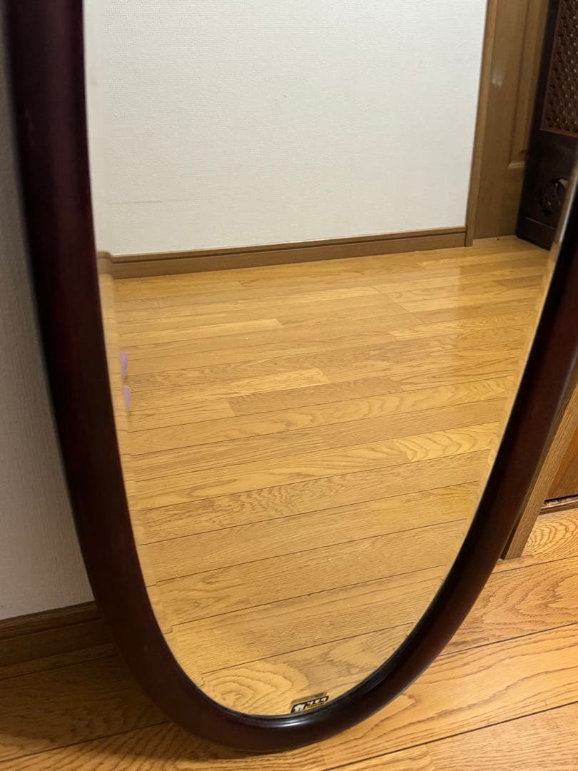 ヴィンテージ オールドカリモク 無垢木製高級 壁掛鏡 ウッドウォールミラー