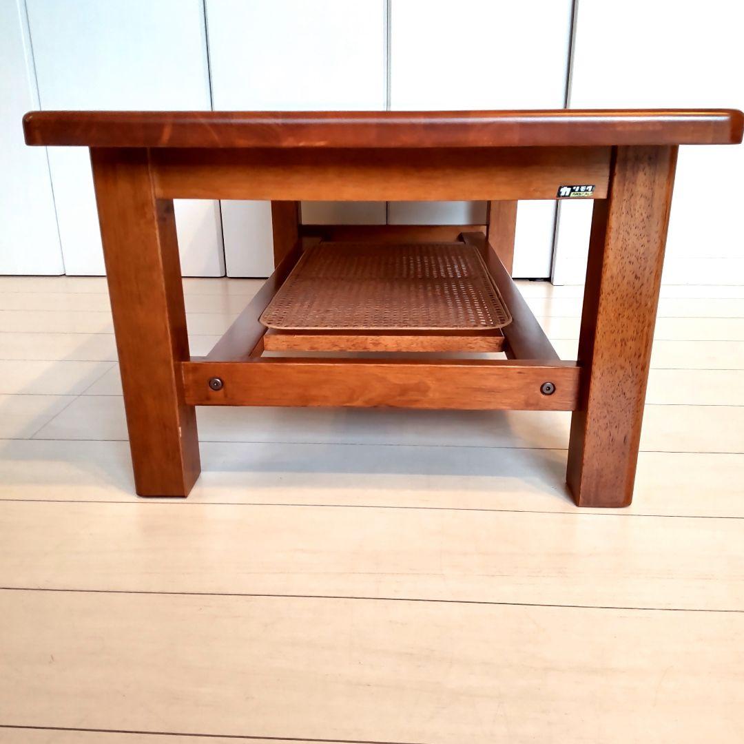 オールドカリモ゙ク　ヴィンテージ　ラタン　棚付き　無垢材　天然木　ローテーブル