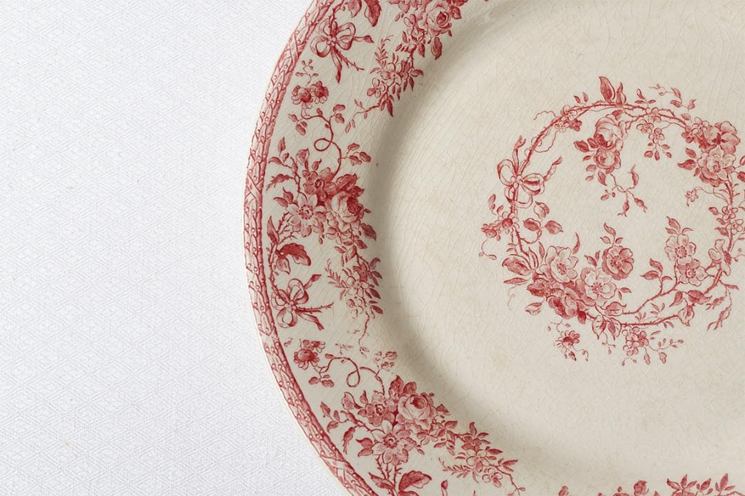 フランスアンティーク　ジアン　ローズ　 プレート　ピンクレッド　23.9cm