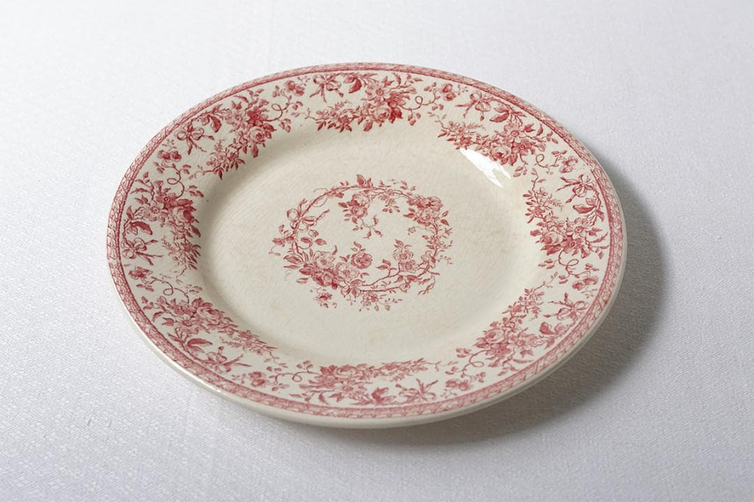 フランスアンティーク　ジアン　ローズ　 プレート　ピンクレッド　23.9cm