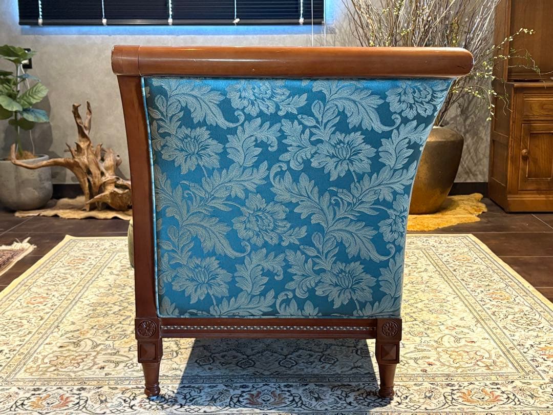 ① クラシック 3人掛けソファ 3Pソファ 花柄 グリーン ビンテージ nY