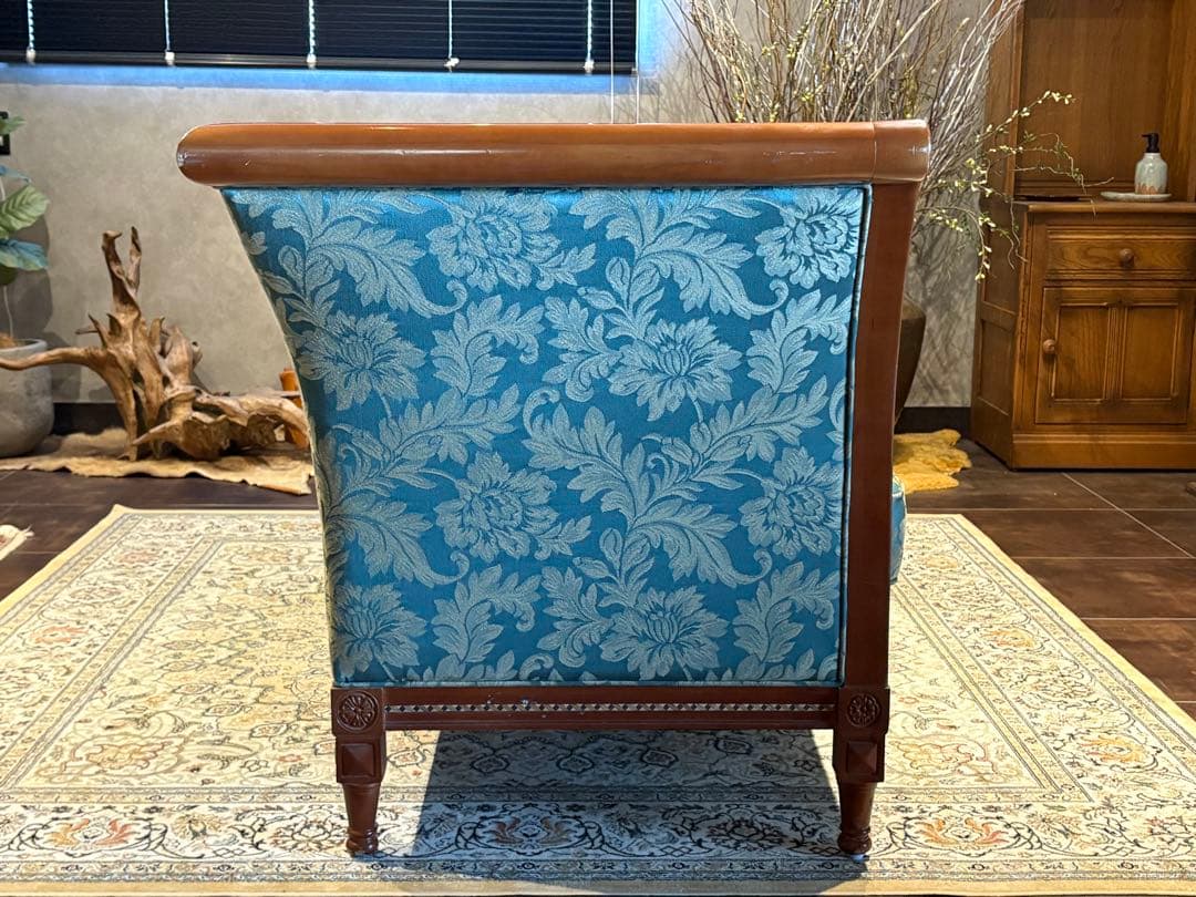 ① クラシック 3人掛けソファ 3Pソファ 花柄 グリーン ビンテージ nY