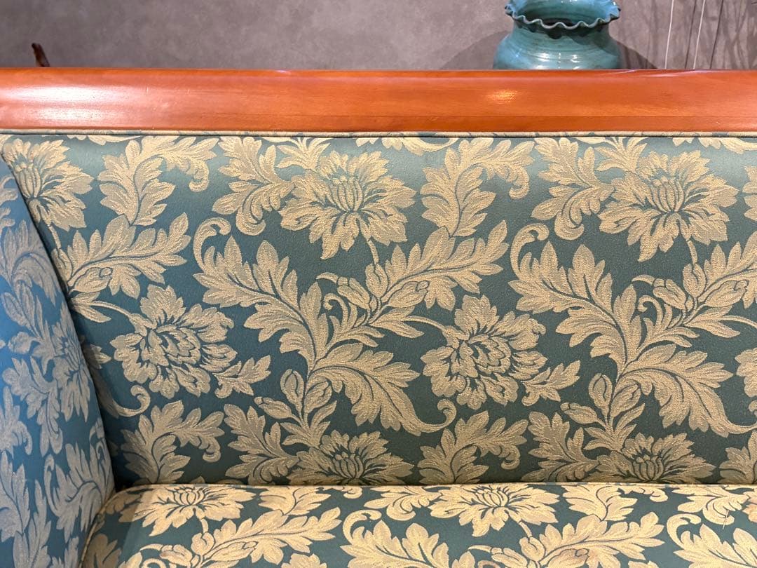 ① クラシック 3人掛けソファ 3Pソファ 花柄 グリーン ビンテージ nY