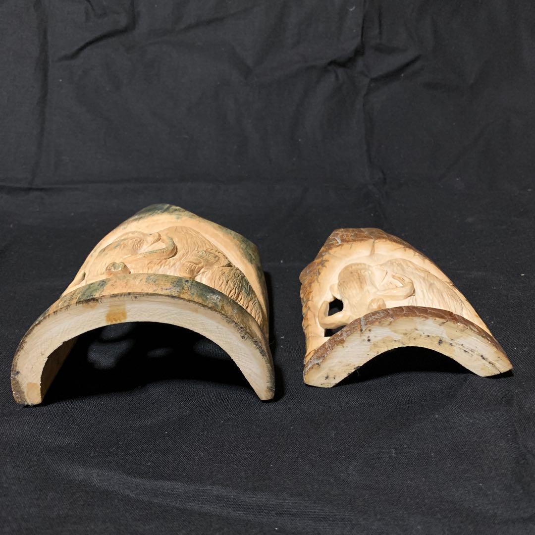 マンモスの牙にマンモスの彫刻 古美術 年代物