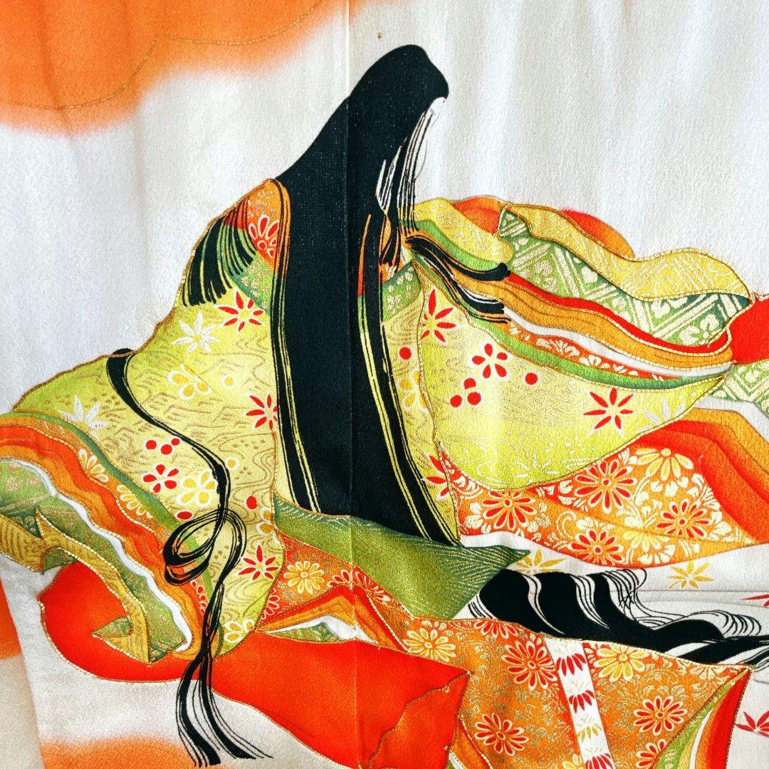 セット　七五三　７歳女の子　きもの　オレンジ　紫式部　小物セット　52925