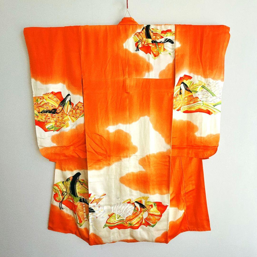 セット　七五三　７歳女の子　きもの　オレンジ　紫式部　小物セット　52925