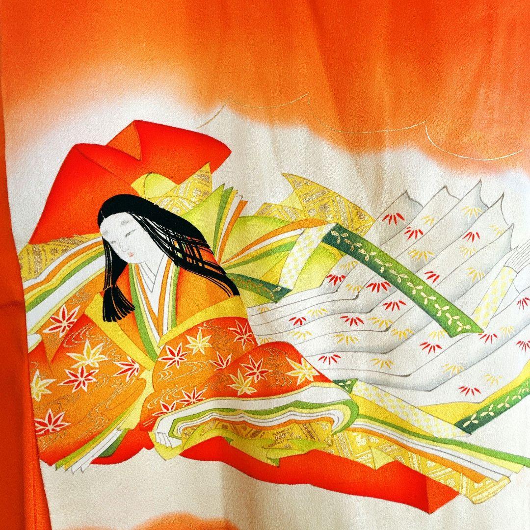 セット　七五三　７歳女の子　きもの　オレンジ　紫式部　小物セット　52925