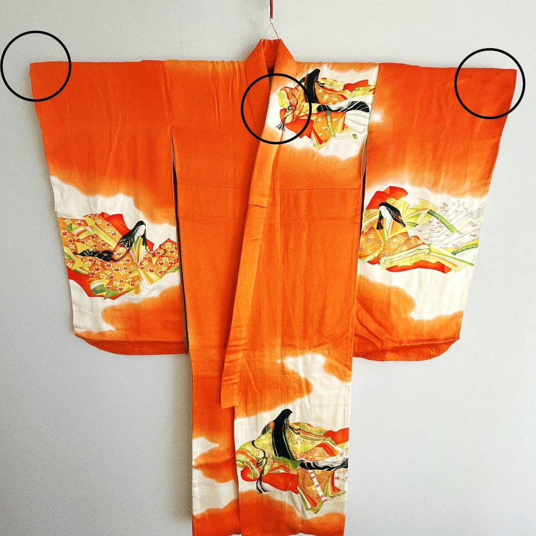 セット　七五三　７歳女の子　きもの　オレンジ　紫式部　小物セット　52925