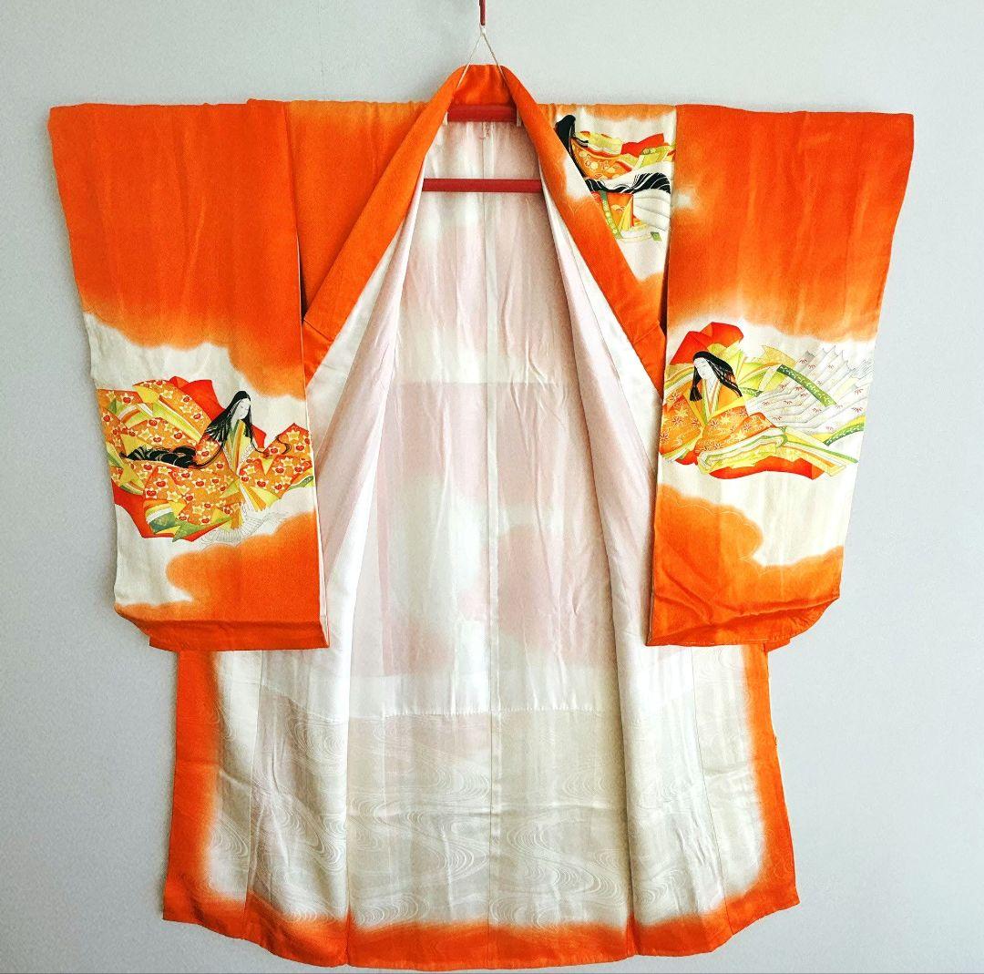 セット　七五三　７歳女の子　きもの　オレンジ　紫式部　小物セット　52925