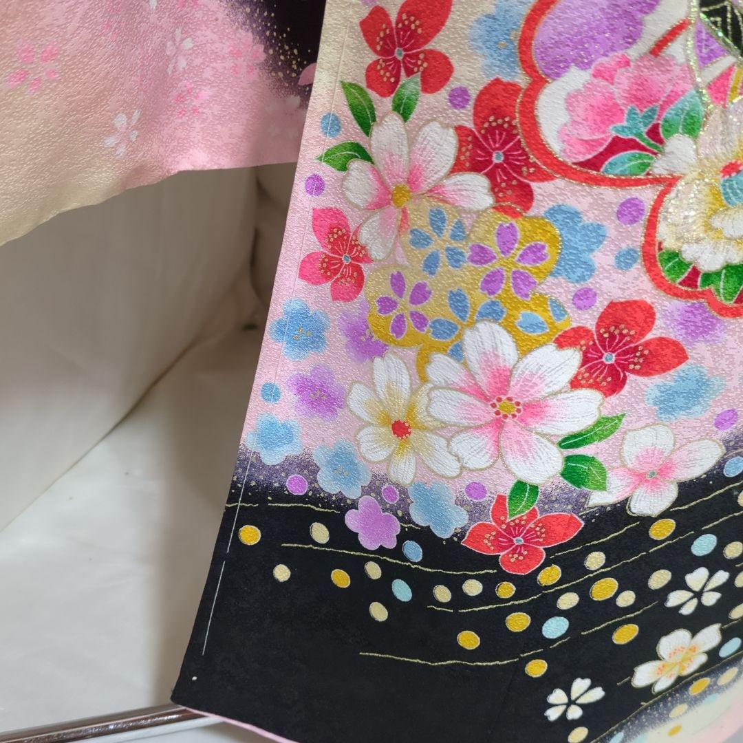 七五三７歳女の子 正絹躾付き着物と小物 フルセット　髪飾り付き