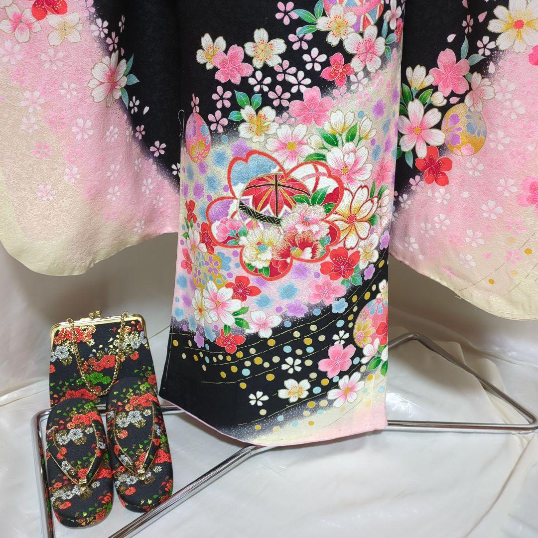 七五三７歳女の子 正絹躾付き着物と小物 フルセット　髪飾り付き