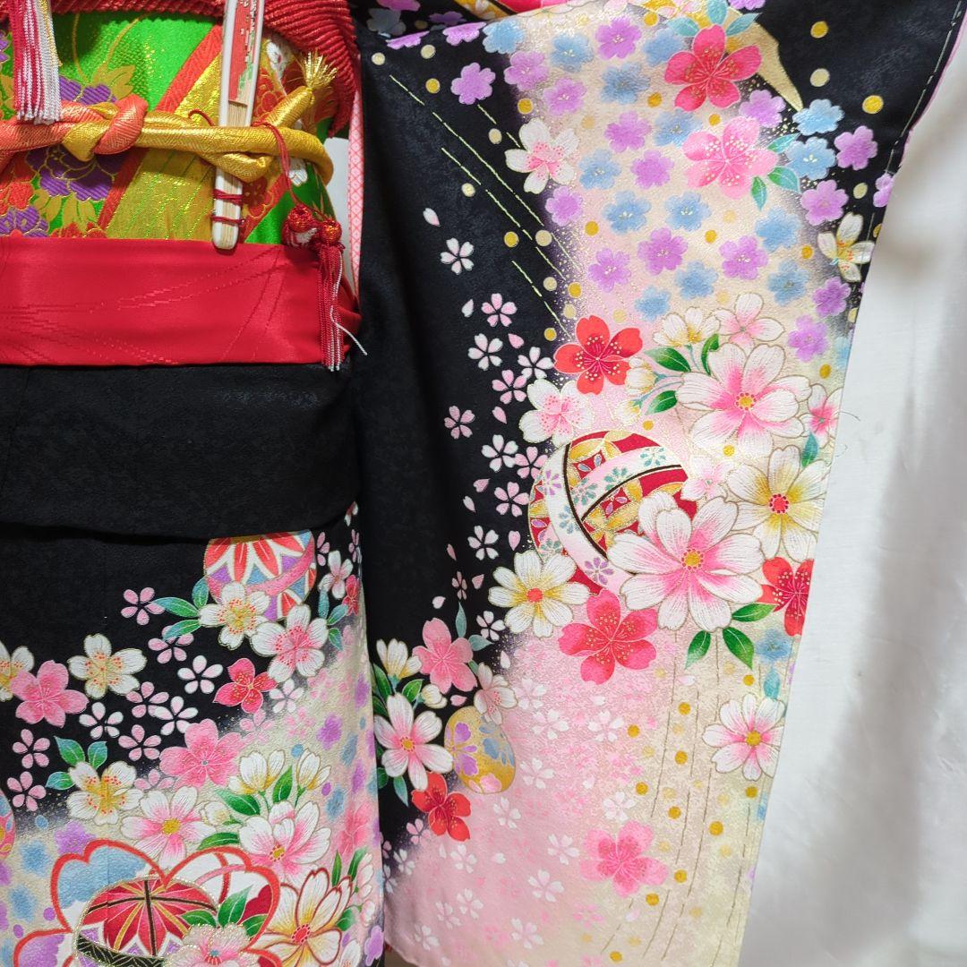 七五三７歳女の子 正絹躾付き着物と小物 フルセット　髪飾り付き