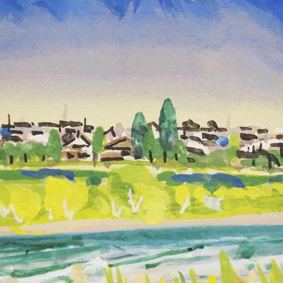 保坂武雄『千曲川早春』 風景画 水彩画 絵画 肉筆 額装 - メルカリ
