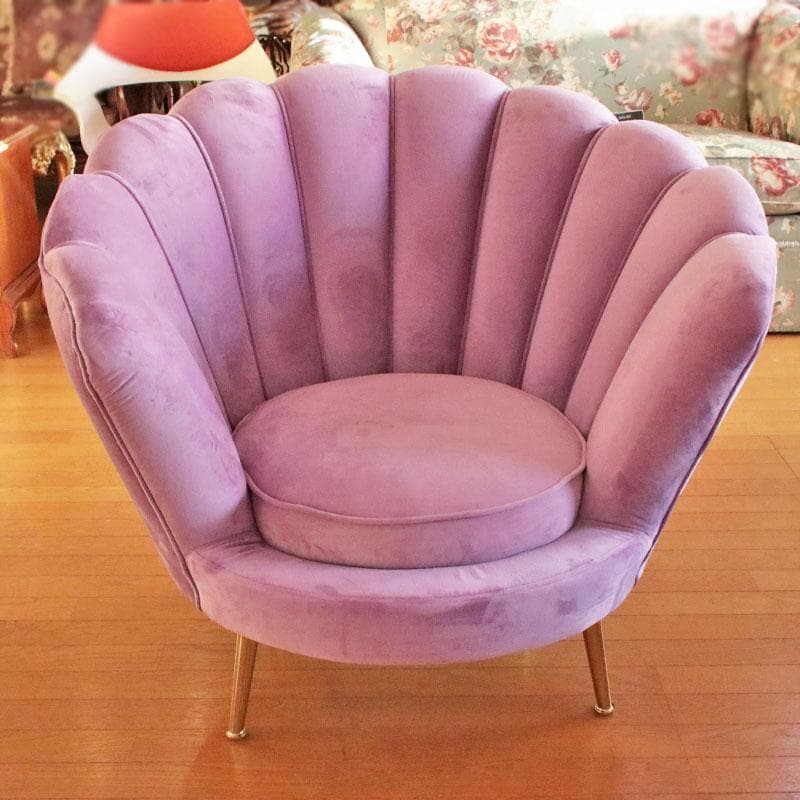 シェル型チェア パープル×ゴールド インテリア クッション付 143-184