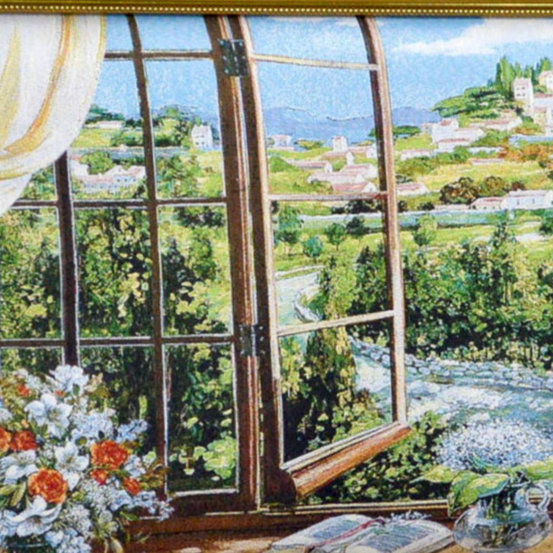 絵画 『窓から眺める丘』 フランス・ゴブラン織り使用 良質キャンバス