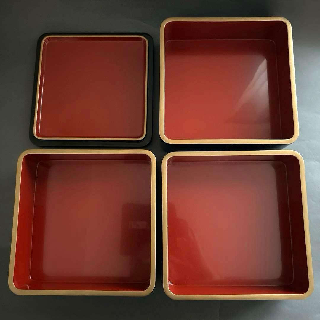 輪島塗蒔絵三段重箱　平台付