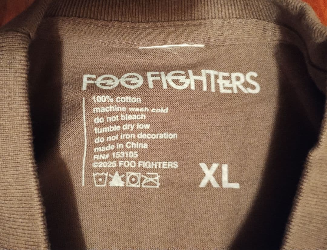 フー・ファイターズ 2025 ツアー限定 Tシャツ ブルーグロウ Cグレー XL