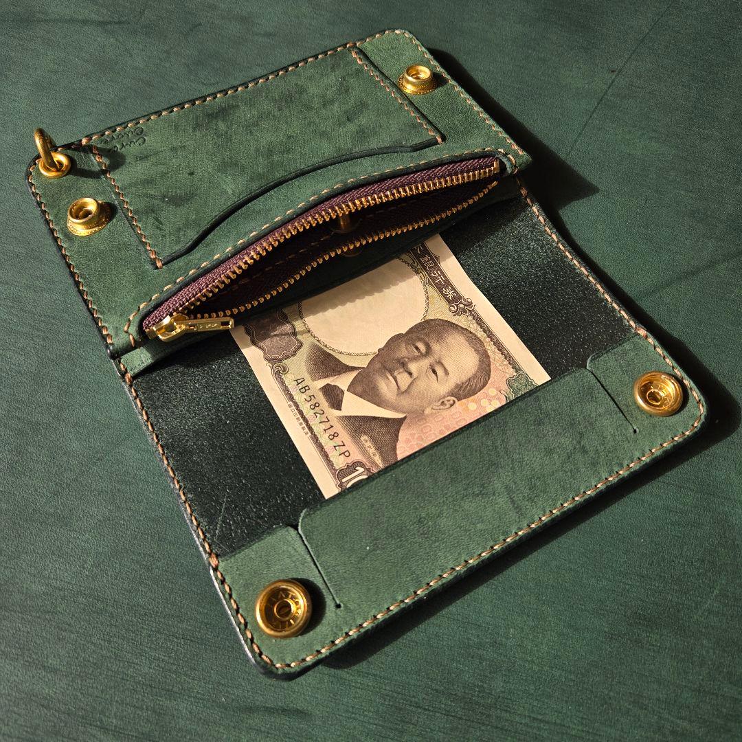 272ミドル　トラッカーウォレット イタリアンレザーTEXAS【グリーン】