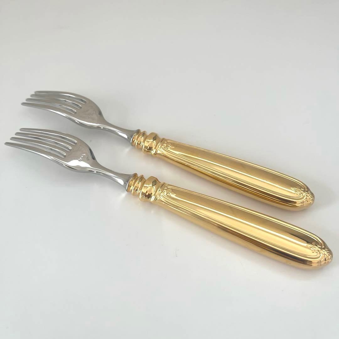 ノリタケ ブリストル フルーツフォーク モナカ柄 2本セット ゴールド