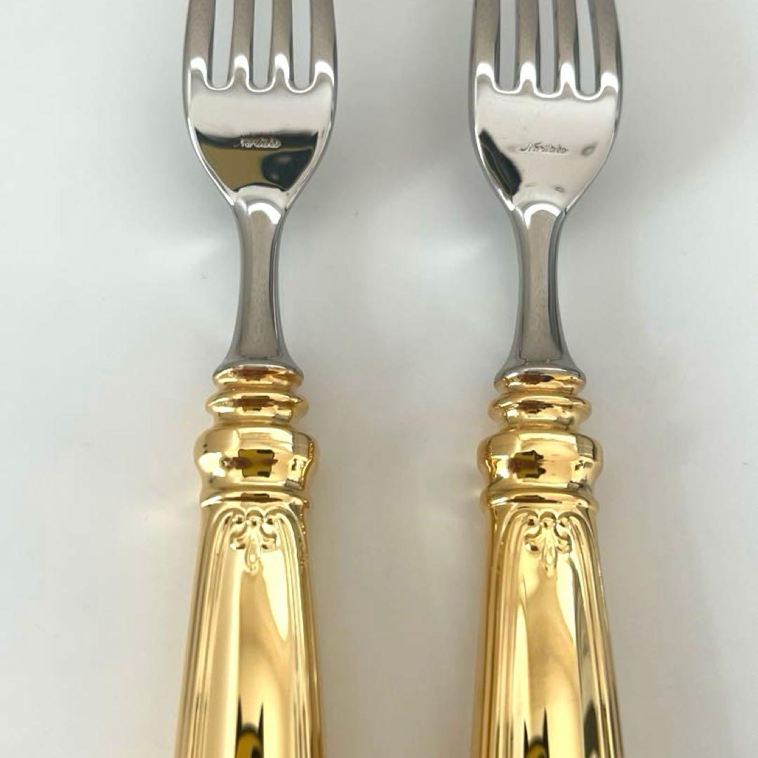 ノリタケ ブリストル フルーツフォーク モナカ柄 2本セット ゴールド