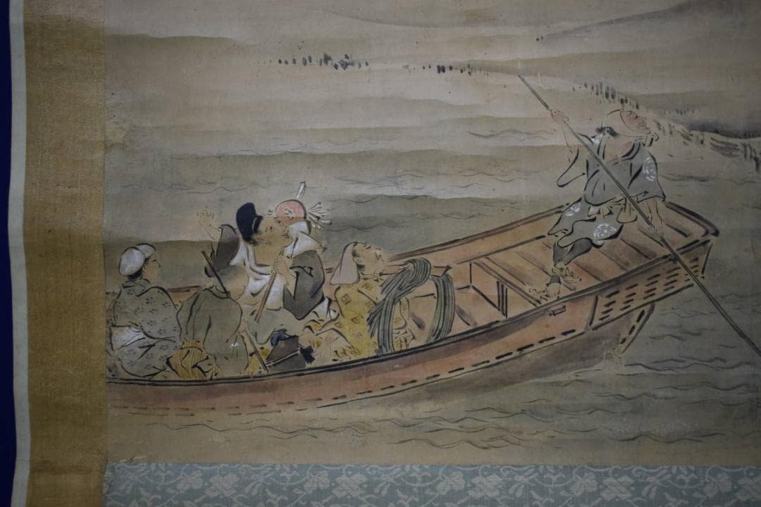 真作/英一蝶/舟人物図/船頭図/大幅/布袋屋掛軸HH-972