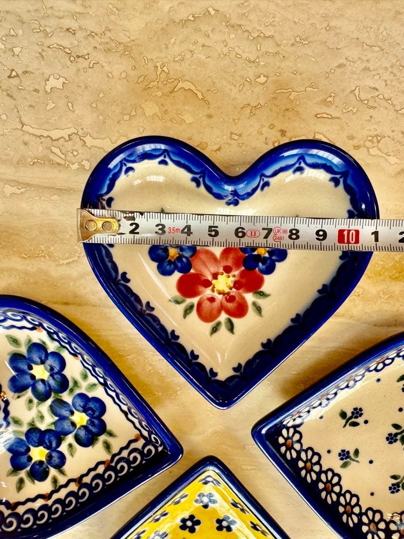 ポーリッシュポタリー 小皿 ハート型花柄皿4枚セット