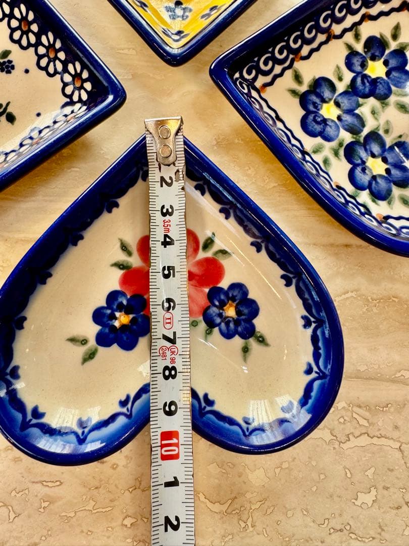 ポーリッシュポタリー 小皿 ハート型花柄皿4枚セット