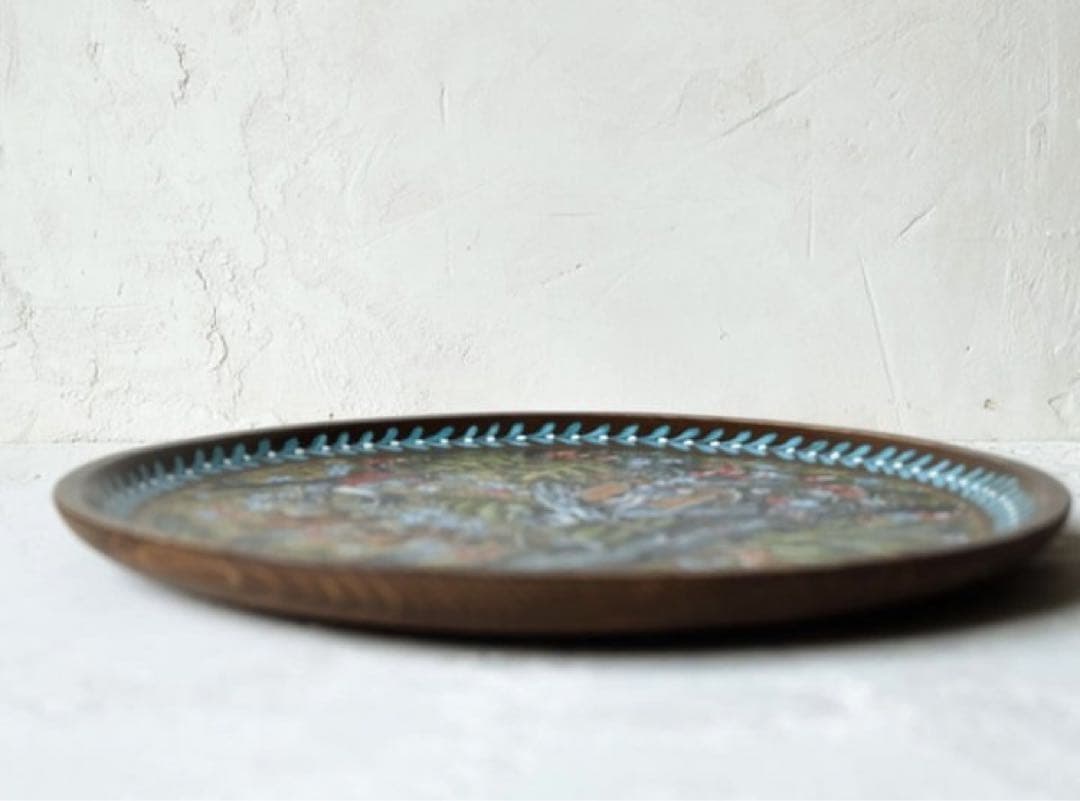 ロシア雑貨☆ロシア民話『３匹のクマ&白腹カササギ』木製飾り皿 マトリョーシカ