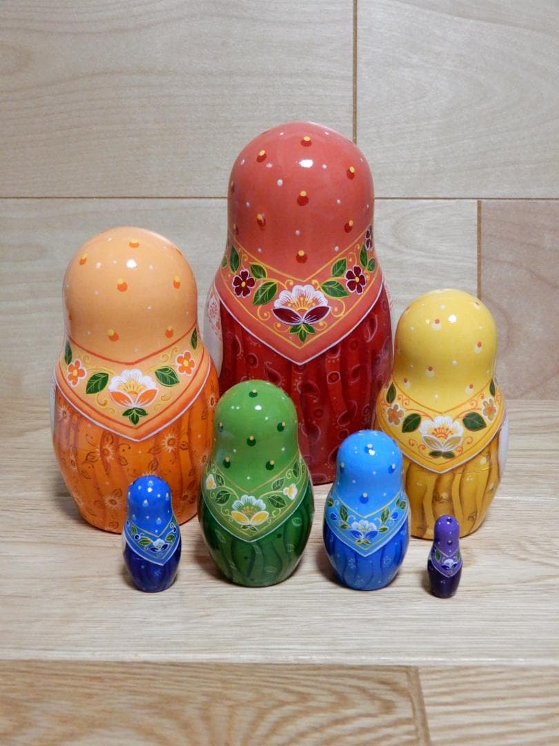 ロシア雑貨 マトリョーシカ ～ 虹色の猫・ねこ・ネコ ～ 7ピース 作家もの