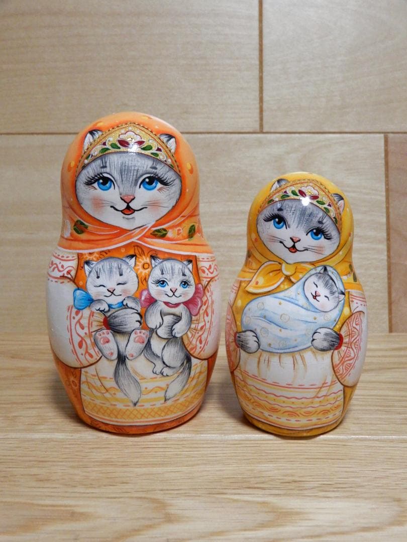 ロシア雑貨 マトリョーシカ ～ 虹色の猫・ねこ・ネコ ～ 7ピース 作家もの