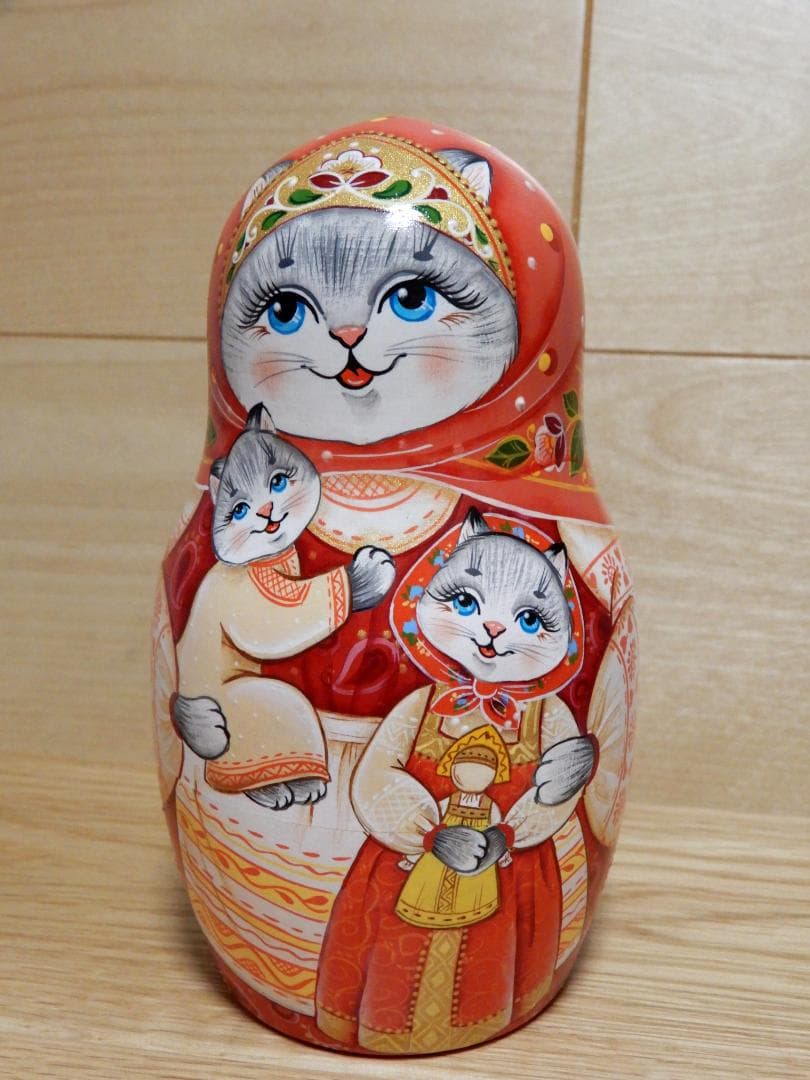 ロシア雑貨 マトリョーシカ ～ 虹色の猫・ねこ・ネコ ～ 7ピース 作家もの