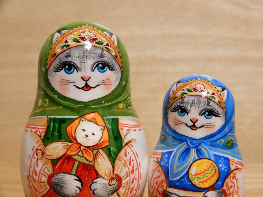 ロシア雑貨 マトリョーシカ ～ 虹色の猫・ねこ・ネコ ～ 7ピース 作家もの