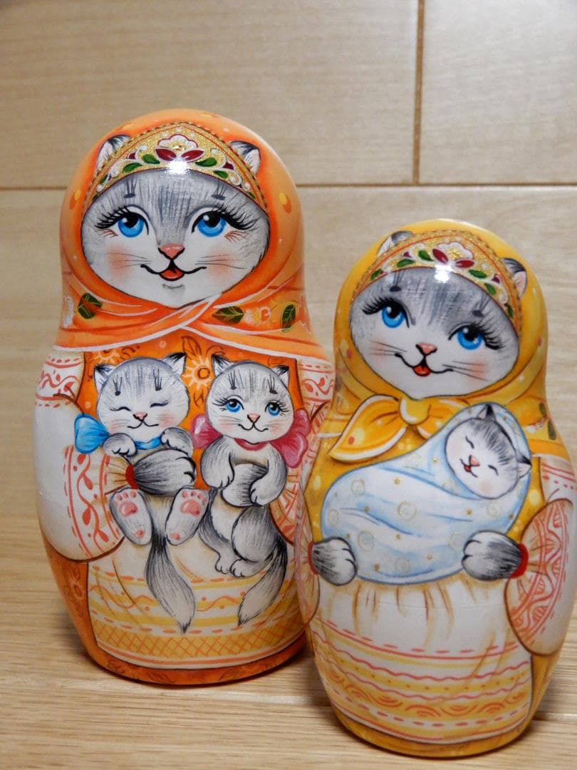 ロシア雑貨 マトリョーシカ ～ 虹色の猫・ねこ・ネコ ～ 7ピース 作家もの
