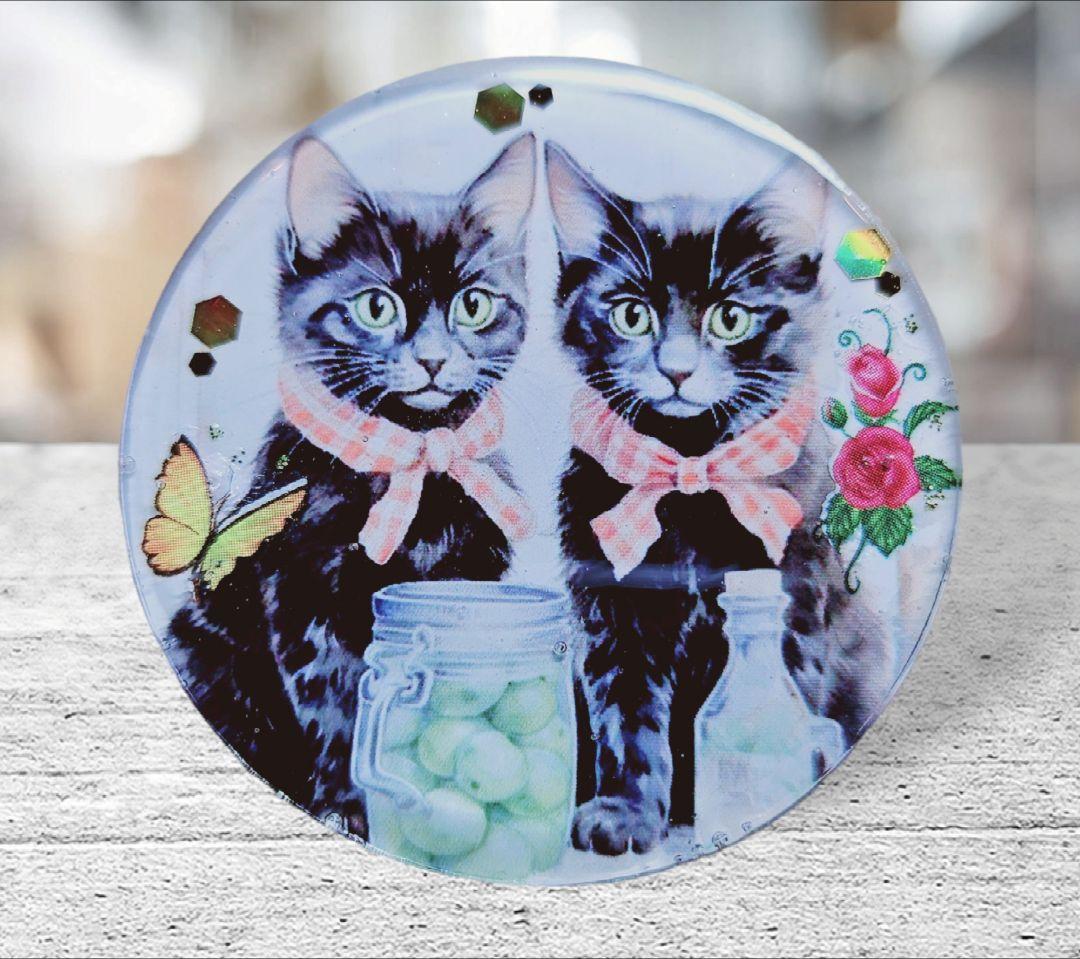 1点のみ❤NO.790❤黒猫❤レジンへアゴム ブローチ