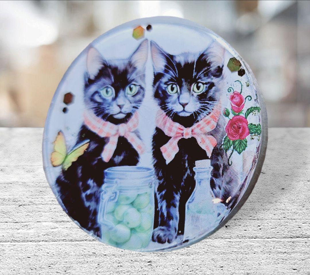 1点のみ❤NO.790❤黒猫❤レジンへアゴム ブローチ