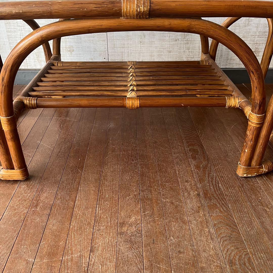 【アンティーク】籐 ラタン ガラステーブル センターテーブル コーヒーテーブル