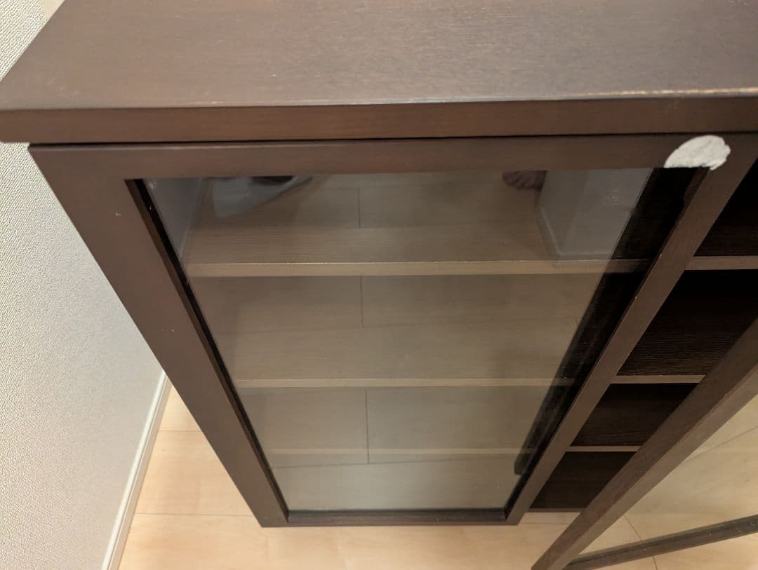無印良品 ダークブラウン 木製 キャビネ ット ガラス扉 シェルフ