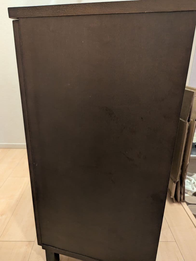 無印良品 ダークブラウン 木製 キャビネ ット ガラス扉 シェルフ