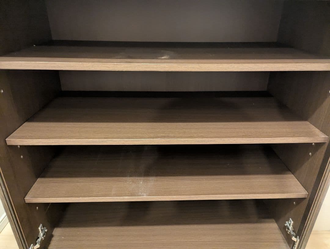 無印良品 ダークブラウン 木製 キャビネ ット ガラス扉 シェルフ