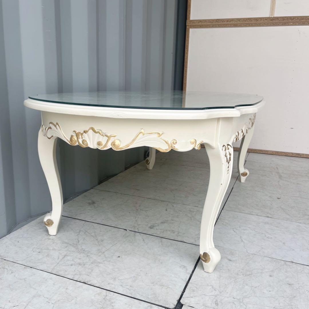 取付無料！姫系猫脚アンティーク ロココ調マホガニー材ガラス円形センターテーブル✨